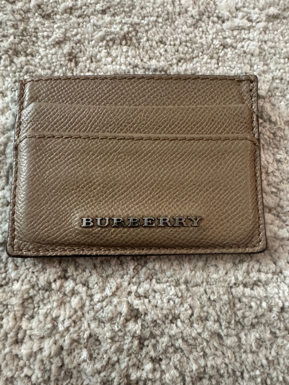 Burberry Tan Brown Textured Leather Card Case  Wallet with Metal Logo
